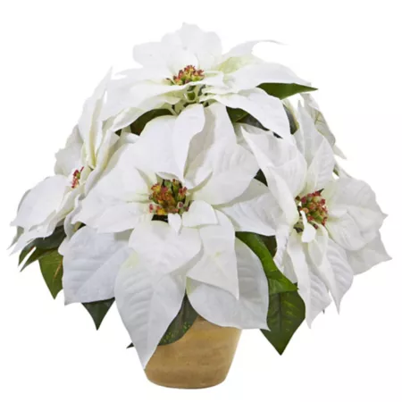 Nearly Natural 13" Artificial Poinsettia Arrangement in Ceramic Vase Artificial Christmas Plants