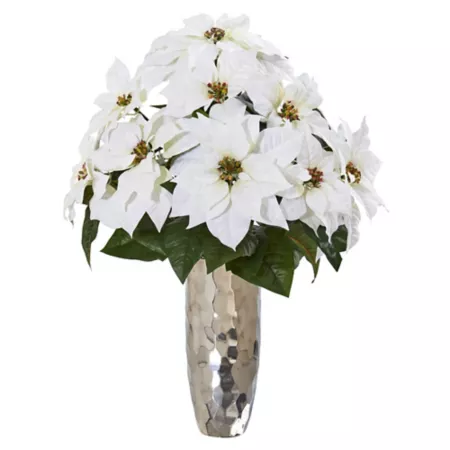 Nearly Natural 27" Artificial Poinsettia Arrangement in Silver Drum Vase Artificial Plants & Flowers