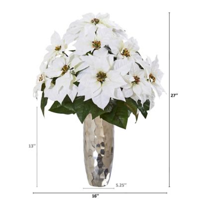 Image showing  27 in. Artificial Poinsettia Arrangement in Silver Cylinder Vase