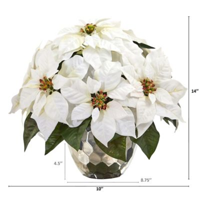 Image showing  14 in. Poinsettia Artificial Arrangement in Designer Silver Bowl
