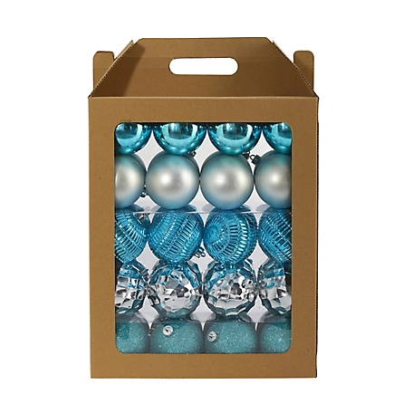Nearly Natural 3 in. Shatterproof Christmas Tree Ornament Box Set with Reusable Box, Blue, 40 pk.