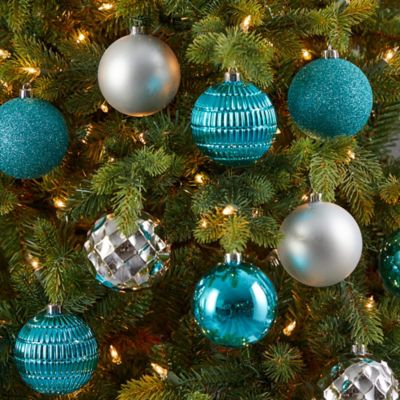 Image showing  3 in. Shatterproof Christmas Tree Ornament Box Set with Reusable Box, Blue, 40-Pack