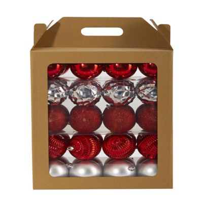 Nearly Natural 3 in. Shatterproof Christmas Tree Ornament Box Set with Reusable Box, Red, 40-Pack