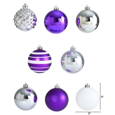 Image showing  Shatterproof Christmas Tree Ornament Set with Reusable Box, Purple, 64 pc.
