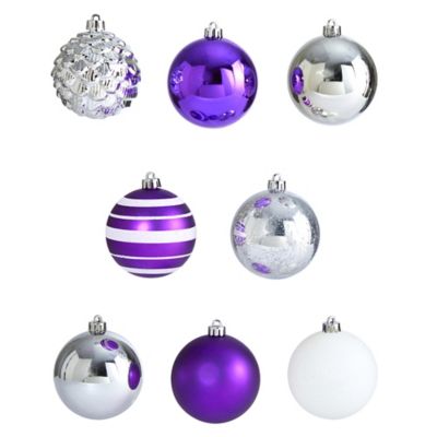 Image showing  Shatterproof Christmas Tree Ornament Set with Reusable Box, Purple, 64 pc.