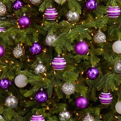 Image showing  Shatterproof Christmas Tree Ornament Set with Reusable Box, Purple, 64 pc.