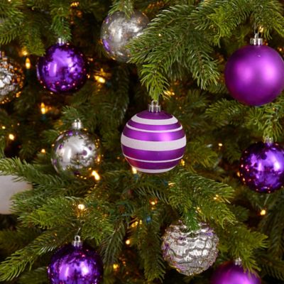 Image showing  Shatterproof Christmas Tree Ornament Set with Reusable Box, Purple, 64 pc.
