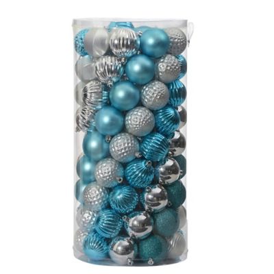 Nearly Natural Shatterproof Christmas Tree Ornament Set with Reusable Tube, Blue, 101 pc.