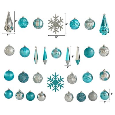 Image showing  Shatterproof Christmas Tree Ornament Box Set with Reusable Tray, Blue, 52 pc.