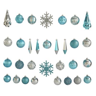 Image showing  Shatterproof Christmas Tree Ornament Box Set with Reusable Tray, Blue, 52 pc.