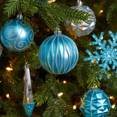 Image showing  Shatterproof Christmas Tree Ornament Box Set with Reusable Tray, Blue, 52 pc.