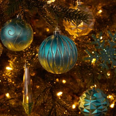 Image showing  Shatterproof Christmas Tree Ornament Box Set with Reusable Tray, Blue, 52 pc.