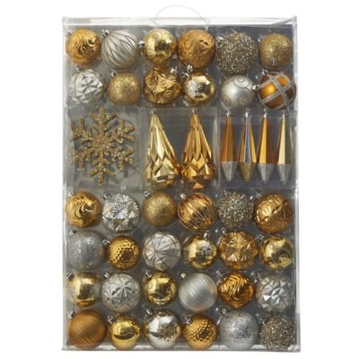 Nearly Natural Shatterproof Christmas Tree Ornament Box Set with Reusable Tray, Bronze, 52 pc.