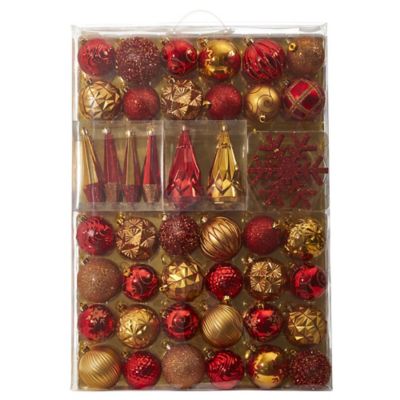 Nearly Natural Shatterproof Christmas Tree Ornament Box Set with Reusable Tray, Red, 52 pc.