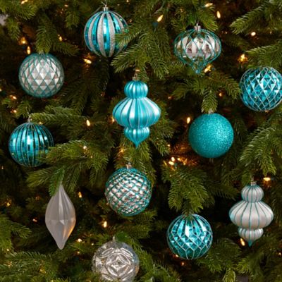 Image showing  Lux Shatterproof Christmas Tree Ornament Set with Reusable Box, Blue, 12 pc.