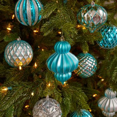 Image showing  Lux Shatterproof Christmas Tree Ornament Set with Reusable Box, Blue, 12 pc.