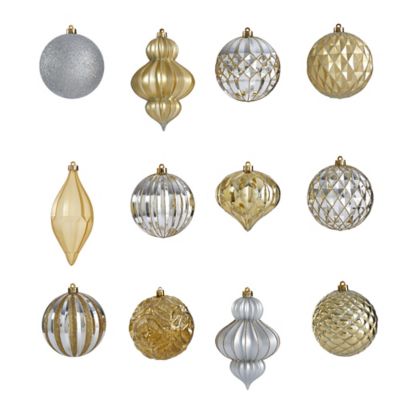 Image showing  4 in. Lux Shatterproof Christmas Tree Ornament Set with Reusable Box, Gold, 12-Pack