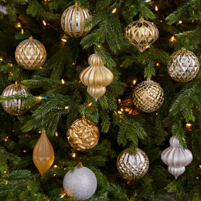 Image showing  4 in. Lux Shatterproof Christmas Tree Ornament Set with Reusable Box, Gold, 12-Pack