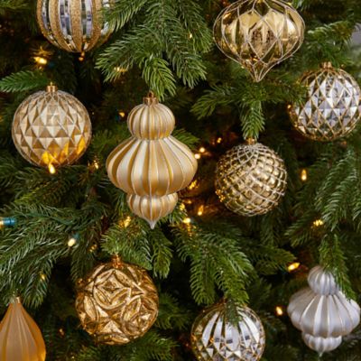 Image showing  4 in. Lux Shatterproof Christmas Tree Ornament Set with Reusable Box, Gold, 12-Pack