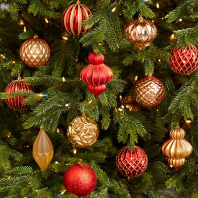Image showing  4 in. Lux Shatterproof Christmas Tree Ornament Set with Reusable Box, Red, 12-Pack