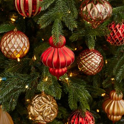 Image showing  4 in. Lux Shatterproof Christmas Tree Ornament Set with Reusable Box, Red, 12-Pack