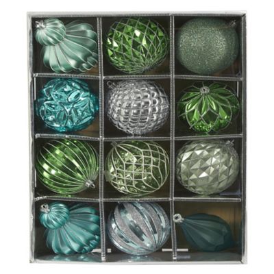 Nearly Natural Lux Shatterproof Christmas Tree Ornament Set with Reusable Box, Silver, 12 pc.
