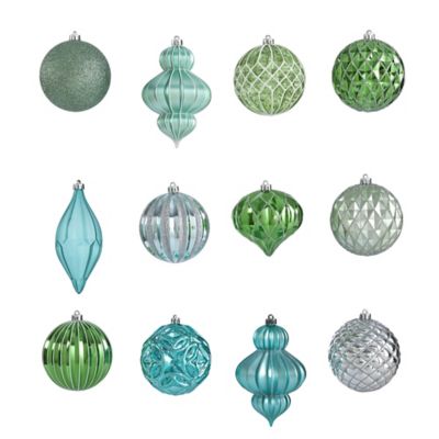 Image showing  Lux Shatterproof Christmas Tree Ornament Set with Reusable Box, Silver, 12 pc.