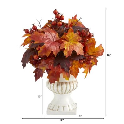 Image showing  20 in. Artificial Autumn Maple Leaf and Berries Plant in White Urn