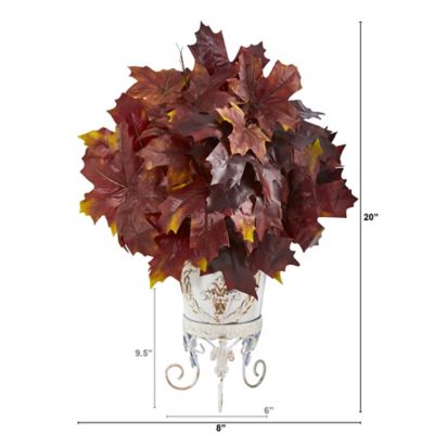 Image showing  20 in. Artificial Burgundy Autumn Maple Leaf Plant in Metal Planter