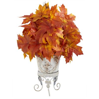 Nearly Natural 20 in. Autumn Maple Leaf Artificial Plant in Metal Planter, Orange