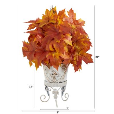 Image showing  20 in. Autumn Maple Leaf Artificial Plant in Metal Planter, Orange