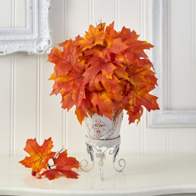 Image showing  20 in. Autumn Maple Leaf Artificial Plant in Metal Planter, Orange