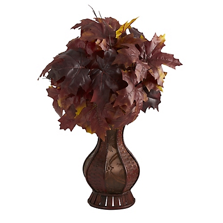 Nearly Natural 24 in. Autumn Maple Leaf Artificial Plant in Decorative Planter, Burgundy