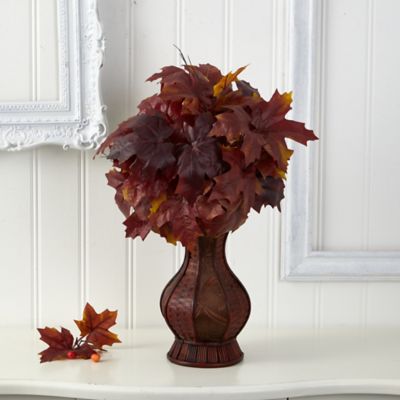 Image showing  24 in. Artificial Burgundy Autumn Maple Leaf Plant in Decorative Planter