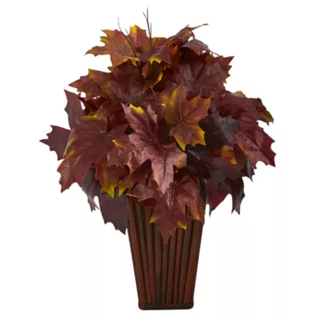 Nearly Natural 19" Artificial Fall Maple Leaf Plant in Decorative Pot Burgundy Artificial Plants & Flowers