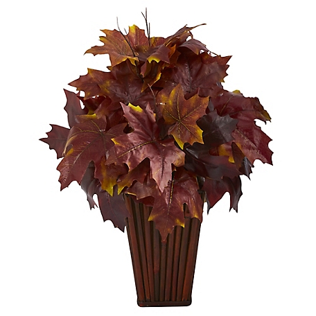 Nearly Natural 19 in. Autumn Maple Leaf Artificial Plant in Decorative Planter, Burgundy