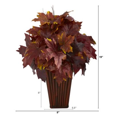 Image showing  19 in. Artificial Burgundy Autumn Maple Leaf Plant in Decorative Planter