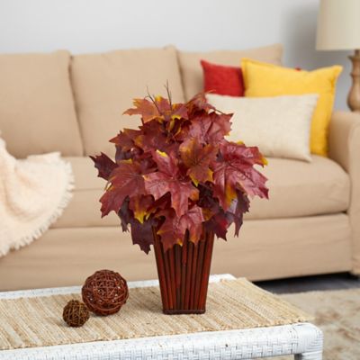 Image showing  19 in. Artificial Burgundy Autumn Maple Leaf Plant in Decorative Planter