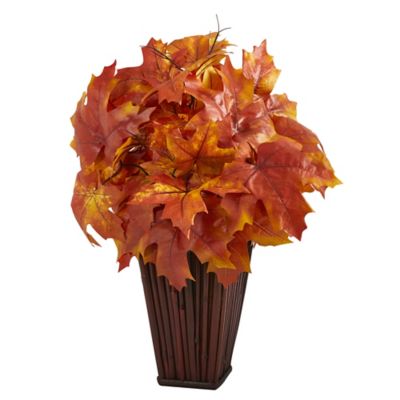 Nearly Natural 19 in. Autumn Maple Leaf Artificial Plant in Decorative Planter, Orange