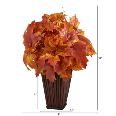Image showing  19 in. Artificial Orange Autumn Maple Leaf Plant in Decorative Planter