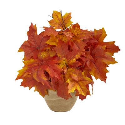 Nearly Natural 16 in. Artificial Orange Autumn Maple Leaf Plant in Decorative Planter