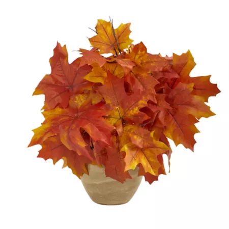 Nearly Natural 16" Artificial Fall Maple Leaf Plant in Decorative Pot Orange Artificial Plants & Flowers