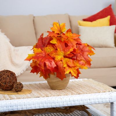 Image showing  16 in. Artificial Orange Autumn Maple Leaf Plant in Decorative Planter