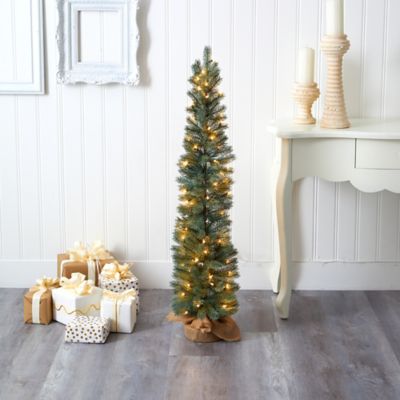 Image showing 4 ft. Green Pine Artificial Christmas Tree with Warm White LED Lights in Burlap Base