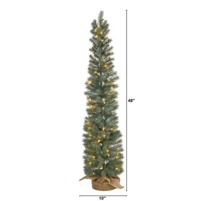 Image showing 4 ft. Green Pine Artificial Christmas Tree with Warm White LED Lights in Burlap Base