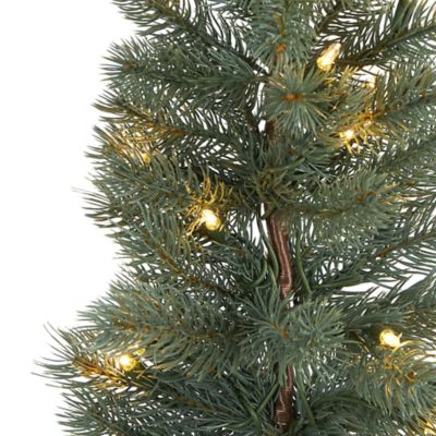 Image showing 4 ft. Green Pine Artificial Christmas Tree with Warm White LED Lights in Burlap Base