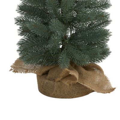 Image showing 4 ft. Green Pine Artificial Christmas Tree with Warm White LED Lights in Burlap Base