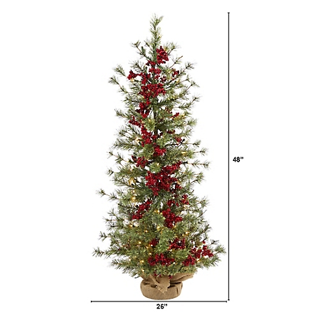 Nearly Natural 12 in. Frosted Pine Cones and Berries Artificial Arrangement  in Vase with Decorative Plaid Bow at Tractor Supply Co.