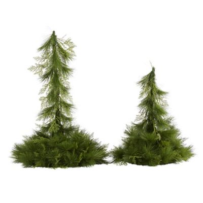 Nearly Natural 24 in. and 36 in. Tabletop/Hanging Artificial Christmas Tree Decor, 2-Pack