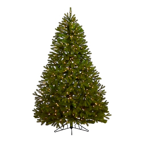 Nearly Natural 6 ft. Cambridge Spruce Flat Back Artificial Christmas Tree with Multifunction LED Lights